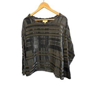 Koch Womens S Textured Long Sleeve Top Navy Patchwork Stripe Pattern
